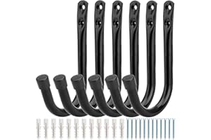 HEAVDACE Gancho J de almacenamiento de garaje, 6 ganchos de acero para herramientas, ganchos de montaje en pared de 9 cm para organizar herramientas de jardín, accesorios de lavadero, artículos a granel