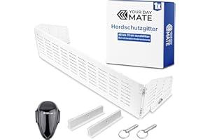 YOUR DAY MATE Grille de protection de la cuisinière Sécurité enfants, extensible de 45 à 70 cm, en blanc, set avec porte de four Sécurité bébé, grille protection de la cuisinière avec ailes latérales à charnières