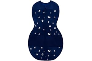 happiest baby Couverture d'emmaillotage Sleepea - Cotton 100% Bio - Favorise Un développement sain des Hanches (Bleu Nuit Motif Planètes, Grand)
