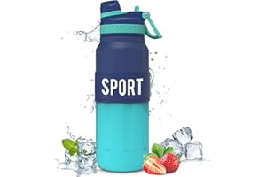 KollyKolla Gourde 1l, Bouteille d'eau de Sport avec Paille, sans BPA, Couvercle Étanche avec Dessus Rabattable et Paille, Reutilisable Gourde Sport pour le fitness, la Gym, le Yoga, le Camping