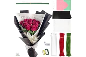 SZHHRXI Tulpe Blumenstrauß Pfeifenreiniger Set, Pfeifenputzer zum Basteln Pfeifenreiniger Blumen Pfeifenreiniger zum Basteln mit Grün Basteldraht, Geschenkband, Blumenband (rot)