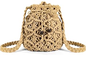 Niboken Mini Borsa a Tracolla in Paglia Donna, Borse a Spalla Spiaggia Estiva con Coulisse, Bohemien Cotone all'uncinetto Borse a Mano per Incontri di Vacanze