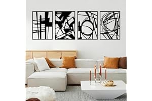 YiYa 4 Pcs Black Metal Wall Art Minimalist Metal Abstract Wall Art Modern Geometric Wall Hanging for Home Living Room Bedroom