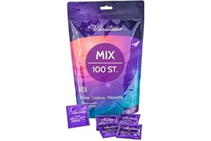 VIBRATISSIMO kondomer mix 100-pack blandad I känsla & extra fuktig I för män I påse tunn väggtjocklek & aromatiserad I mycket mjukt noppad och räfflad