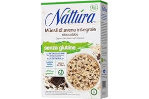 NATTURA Muesli di Avena Integrale con Cioccolato Bio, Muesli Senza Glutine e Senza Lievito, Ricco di Fibre e Senza Olio di Palma, Prodotto Vegano Senza Latte, Confezione da 300 g