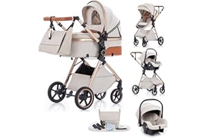 Gcarebb 3 in 1 Kinderwagen Reisesystem, Buggy Mit Auto Babyschale, Reisewagen mit höhenverstellbarem Griff, Kinderwagen mit Regenschutz und Aluminiumrahmen für Neugeborene