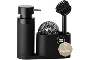 Black Sweden Home Design Spülbecken Organizer mit entnehmbaren Spülmittelspender Spülbürste und Schwamm - Küchenorganizer - Spüle Organizer aus Kunststein Sink Spül Set Seifenspender schwarz matt