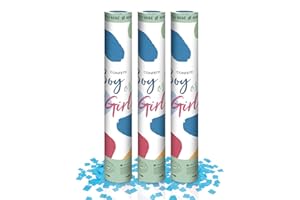PARTYLOSOPHY OH YEAH - Pack 3 Uds - Cañón Confeti Revelación de Género Azul 30 cm - Revelación Sexo Bebé - Confeti Azul - Baby Shower - FÁCIL DE USAR