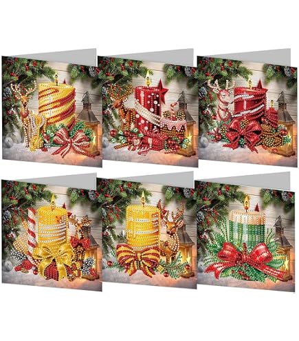 Generish 6er Set DIY Diamond Painting Weihnachtskarten – 5D Strass, Komplett Mit Werkzeug | Bastelset Für Kinder & Erwachsene