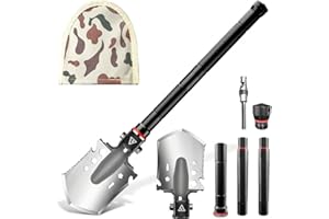 LONLEEYU Folding Survival Shovel, 180 Degree Folding Multifunctional Portable Camping Shovel, Military Tactical Survival Shovel, Survival Gear and Equipment for Backpacking Hiking Car Emergency