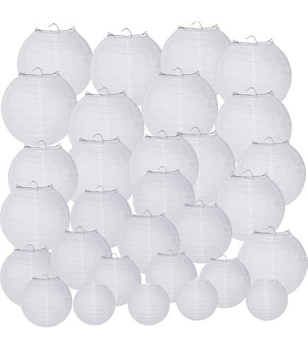 Lot De 30 Lanternes En Papier Blanches Suspendues - 5 Tailles (10 à 30 Cm) - Pour Mariage, Anniversaire, Décoration DIY