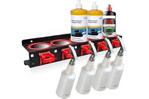 Nuscen Wall Mounted Spray Bottle Holder - Premium Steel Rack with 5 Hooks, Hole diameter of 83mm, Garage Tools, Garden Workshop Organization - Durable Utility Bottle Storage for Car Beauty Shop