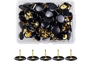 FOFUYIM Black Gold Push Pins, 100Pcs Drawing Pins, Round Head Thumb Tacks with Steel Point, Decorative Thumbtacks with Storage Case for Office, School, Wall Decor