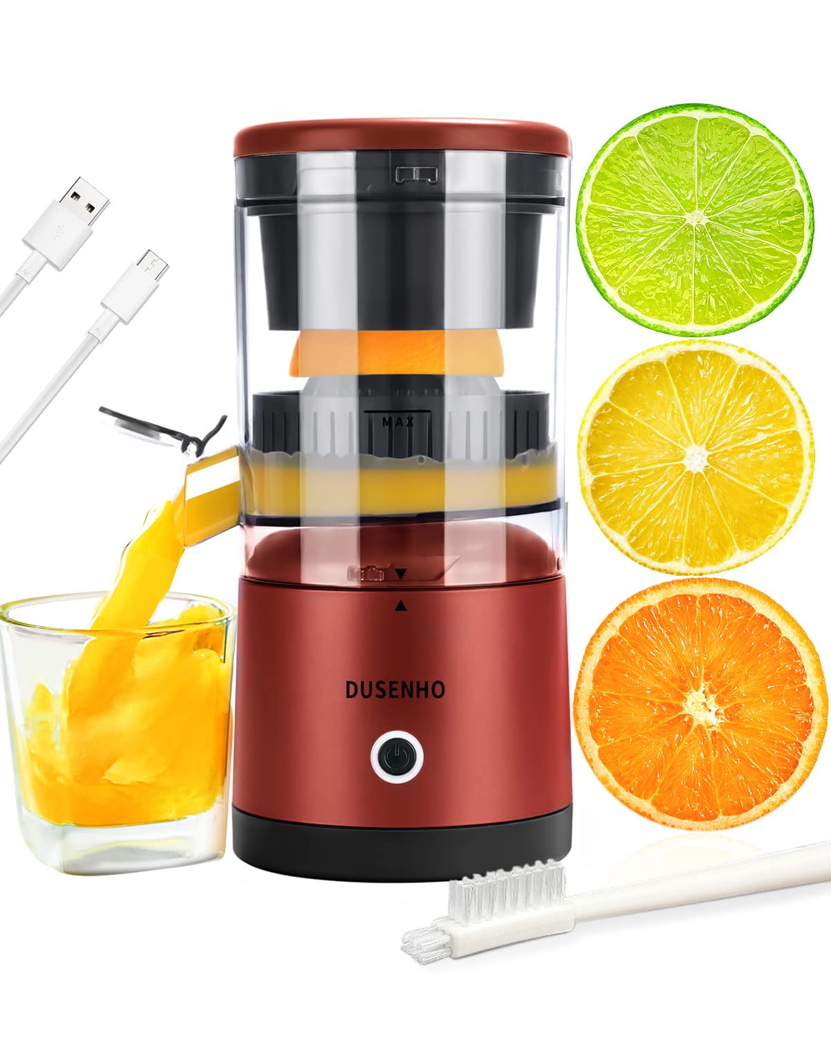 Citrus Juicer Machines Rechargeable - Portable Juicer with USB and Cleaning Brush for Orange, Lemon, Grapefruit