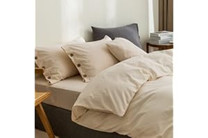 GETIYA Luksusowa jednokolorowa pościel 220 x 240 cm, 3-częściowa, miękka, sprana bawełna, beżowa, dla mężczyzn i kobiet, jednokolorowa, poszewka na kołdrę i 2 poszewki na poduszkę 80 x 80 cm z