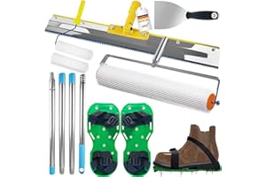 VKE Kit D'outils de Ciment Autonivelant, Rouleau Debulleur 11 mm, Chaussure a Pointe Ragreage 30 mm, Autonivelant Grattoirs, Perche Telescopique 162 cm (avec Rouleau Peinture et Spatule)