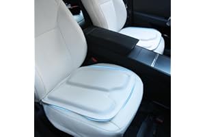 TOPABYTE Car Seat Cushion White Premium Memory Foam Driver Seat Cushion to Improve Driving View Nappa Leather Bottom Seat Cover Anti-Slip Pad Cushion (2 Pieces/White)