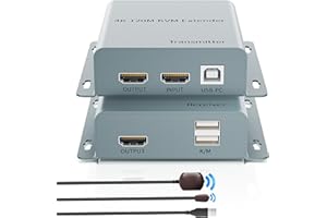HDMI KVM USB Extender 4K 30Hz with Loopout & IR, BolAAzuL 394ft/120M(1080P 60Hz) HDMI USB KVM Extender Kit Balun over Single Cat6/5e/7 Ethernet Cable Flexible Distance for Keyboard & Mouse (TX and RX)