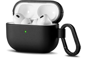 ORNARTO Compatible for AirPods Pro 3 Case (2025),Full Protective Leather Cover with Carabiner for AirPods Pro 3nd Generation,Front Visible LED-Black