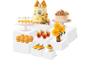 CODOHI Lot de 8 grands rehausseurs de buffet en acrylique blanc pour table de buffet, présentoirs en acrylique pour restauration, desserts, bijoux, figurines (12,7 cm, 15,2 cm, 17,8 cm, 20,3 cm, 22,9 cm,