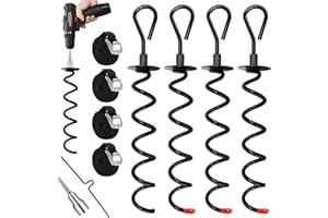 UPOHYEE 4 Stück Bodenanker Erdanker 10-teiliges Set aus 1cm Ø Edelstahl Zum Eindrehen Bodenanker Trampolin Set mit 4 verstellbaren Gurt,1 Bohradapter ,1Drehhilfe für Trampolin, Schaukel, Pavillon, Partyzelt