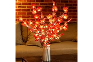 FFWHKON Maple Leaf Branch Lights- 30 Inch 20 LED Thanksgiving Luminous Decoration Battery Operated Lighted Twig Branches Artificial Leaves Table Lights for Thanksgiving Autumn Harvest Fall Vase Decoration