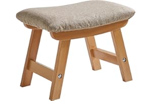 Aibiju Poggiapiedi in Legno, Pouf in Tessuto di Lino,Pouf Ottomano con Seduta Imbottita Gambe in Legno di Pino e Imbottite per camera da letto, soggiorno, (Gambe Naturali + Cuscino Beige), YDEU-1358