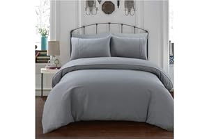 Sleepdown Prosta i elegancka szara poszewka na kołdrę i poszewki na poduszki, zestaw pościeli z zapięciem na guziki (pojedynczy)