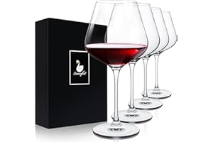 Swanfort Red Wine Glasses Set of 4, Long Stem Crystal Wine Glasses, Burgundy Wine Glass with Gift Box, 460ml Large Wine Glasses with Stem for Wedding Anniversary Birthday Gifts
