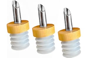 LAYBA Lot de 3 becs verseurs en bois et en acier inoxydable - Élégant doseur d'huile et spiritueux de 2 cl - Bec verseur robuste pour vinaigre, huile