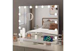 ‎EKLIPT eklipt Schminkspiegel mit Beleuchtung 58x46cm Hollywood Spiegel mit Beleuchtung Kosmetikspiegel 15 LED Licht 3 Lichtfarben mit USB 10X Vergrößerung Touch Control Tischplatte & Wandhalterung