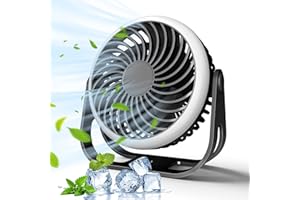 dovecina Mini Ventilator,USB Ventilator Ultra Leise,Tragbarer Tischventilator 360° Rotieren,3 Geschwindigkeiten,LED-Licht,2500mAh Akku,für Büros,Schlafzimmer,Zelt,Reisen (Schwarz)