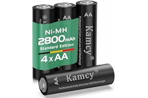 KAMCY Batterie Ricaricabili AA, 2800 mAh NiMH, Pile Ricaricabile Stilo AA, 1500 ricariche, ad alta capacità, pre-caricate, confezione da 4
