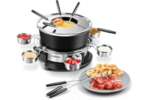 ‎CUSIMAX CUSIMAX Elektrisches Fondue-Set mit 1300W Leistungsregelung für Käse, Schokolade, Öl und Brühe, 2L Antihaft-Elektro-Fondue-Topf mit 8 Gabeln, 6 Tassen und abnehmbarem Anti-Verbrühungs-Griff