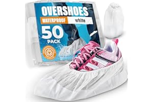 ISC HYGIENE & SAFETY 50 Overshoes/Shoe Covers Boot Protectors, by H&S, Premium, 9 Grams Extra Strong, Thick Anti-Slip Sole Liquid-Proof, Frustration-Free, Disposable (Pack of 50 Overshoes, white)