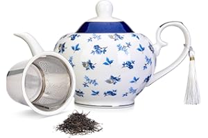 London Boutique teapot with Infuser - Tea Pot infusers for Loose Tea -700ml Capacity Perfect 2 Cup teapot -Easy Grab Handle Teapots (Roses Navy)