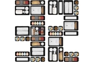 A-LuGei ‎32 pièces Noir Organisateur Tiroir Rangement et Organisation de Cuisine, Boite Rangement Plastique Maquillage, Rangement Bureau Organisateur, Caisse a Outil Multifonction Coffre Rangement