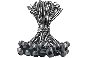 LOOGI Bungee Cord with Balls, 25Pcs 8 Inch Black Bungee Ball Cords, Heavy Duty Tarp Bungees Ties Elastic Tie Down Straps for Tarpaulin Tent Camping Pavilions Flag Marquee