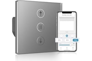 ALLEVOI Interruptor Persiana Wifi Porcentual 80 * 80mm, Interruptor de Persiana Inteligente Control por Voz Compatible con Alexa/Google Home/Smart Life, Requiere Cable Neutro, Gris