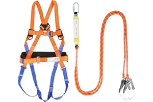 Btstil Fallschutz Auffanggurt, Absturzsicherung Sicherheitsgurt Set 5 Punkt Vollkörper Auffanggurt mit Sicherheitsseil Puffer für Outdoor Baumklettern Bergsteigen Rettungsdienst