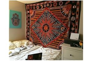 POPULAR HANDICRAFTS Arazzo da appendere alla parete con motivo mandala con sole e luna, stile hippie, psichedelico, per parete della camera da letto o come telo da spiaggia, 76 x 101 cm