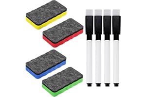 TYFGRT 4 Pack Whiteboard Eraser, 4 Pack Whiteboard Marker, Felt Cloth Board Eraser, Magnetic Whiteboard Eraser, Microfiber Whiteboard Cleaner, Whiteboard Sponge