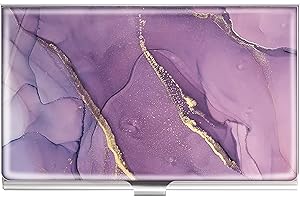 OffiEase Business Card Holder Case for Women Men, Metal Purple Marble Print Small Pocket Carrier Wallet For Purse Travel Office Portable Gifts For Realtor
