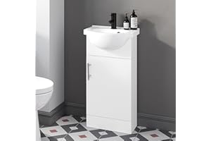 Home Treats 450 Vanity Unit Furniture, Ceramic Wash Basin Sink, Floor Standing, Soft Close Doors Bathroom Storage Cabinet - White (Vanity 45cm)