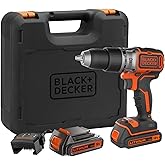BLACK+DECKER Taladro percutor sin escobillas de 18V y 2 marchas, 28.000 BPM, 52Nm de par, incluye 2 baterías de 1,5Ah, cargad