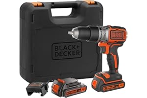 BLACK+DECKER Taladro percutor sin escobillas de 18V y 2 marchas, 28.000 BPM, 52Nm de par, incluye 2 baterías de 1,5Ah, cargador y kitbox, BL188KB-QW