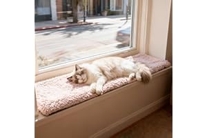 Pet Prime Siège de fenêtre pour Chat - Coussin 90×29 cm, Base antidérapante, Coussin Silencieux, 2 Housses Amovibles (Maille & Peluche) - Confort Soleil & Repos