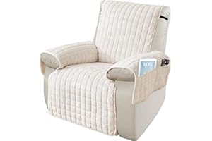 SEMGABO Armchair Cover With Pockets And Elastic Strap, Non Slip Recliner Chaircover, Soft Plush Armchair Slipcover, Dust And Scratch Resistant, Washable (Beige, 1 Seat(53 * 190cm))