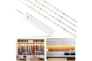 LUXJET 1M 30LED Luce LED da guardaroba con sensore di movimento,Striscia LED sensore di movimento, sensori di movimento Luce notturna a LED,3000k bianco caldo per armadi