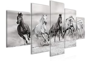 Runa Art - Quadri Cavalli 200 x 100 cm 5 Pezzi XXL Decorazione Murale Design Bianco e Nero 014151c